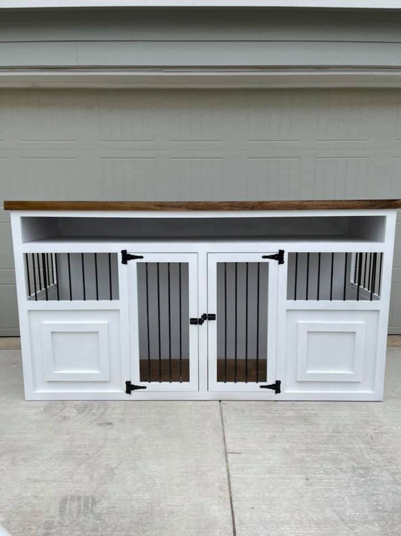 Double Dog Crate Furniture Dog Kennel With Shelf Custom Etsy