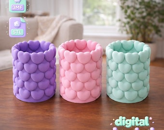 Porta-pincéis de maquiagem em formato de coração (STL) | Arquivo para impressão 3D de organizador de mesa | Armazenamento de cosméticos | Download digital