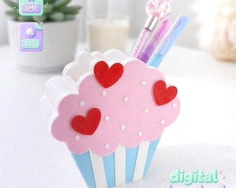 Porta-canetas em formato de cupcake (STL) | Arquivo para impressão 3D de organizador de mesa | Porta-pincéis de maquiagem | Download digital
