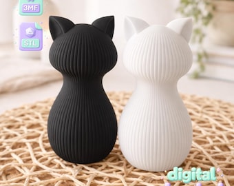 Estatueta moderna de gato com textura canelada, arquivo minimalista para impressão 3D | Download digital