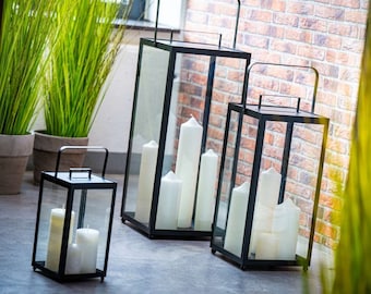 Lantern metal black, lantern, modern, candle lantern in 5 different sizes