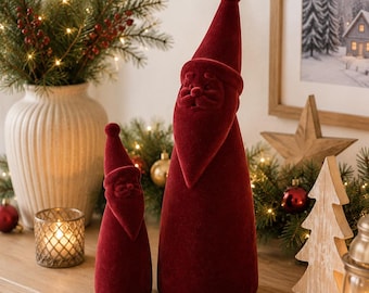 Christmas decoration Santa Claus, velvet Santa Claus figure, flocked Santa Claus, Christmas decoration, dark red - gift idea - 2 sizes