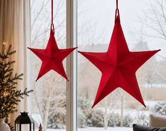 Deko Hängestern aus Samt Dunkelrot, Weihnachtsstern klappbar zum Aufhängen, Fensterdeko, Weihnachtsdekoration, Geschenkidee - 2 Größen