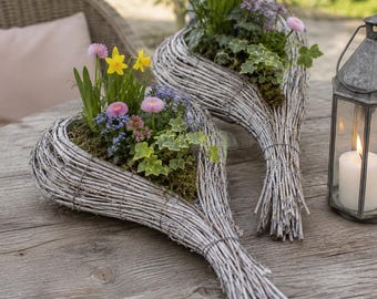 Pflanzherz Weinrebe weiß antik , Herz zum Bepflanzen, Friedhofsdeko, Grabdeko, Gartendeko, Pflanzherz mit Folie, 2 Größen oder Set