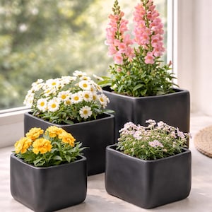 Vaso da fiori moderno nero opaco, fioriera moderna ondulata, vaso per piante in 4 misure, vaso da fiori in ceramica, vaso decorativo per soggiorno in 4 misure