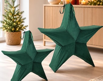 Deko Stern Aufsteller Samt Dunkelgrün, Weihnachtsstern klappbar, Weihnachtsdeko -   Adventsdeko - Geschenkidee Weihnachten - 2 Größen