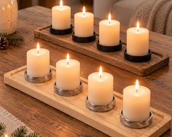 Portacandele dell'Avvento in legno, decorazione natalizia, decorazione per la tavola dell'Avvento, portacandele a colonna, decorazione natalizia in legno - 2 colori
