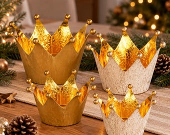Lanterna a forma di corona natalizia, portacandele in metallo dorato – Decorazione natalizia a forma di corona – Decorazione per la tavola dell'Avvento – Idea regalo – Disponibile in 2 misure o in set