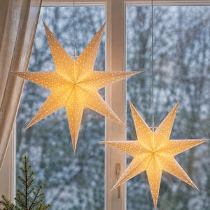 Witte papieren ster met licht – Kerstraamdecoratie – Hangende decoratieve ster – Raamverlichting – Cadeau-idee