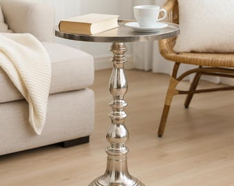 Elegant side table silver, metal table - living room table aluminum - decoration for the living room, Christmas - gift idea