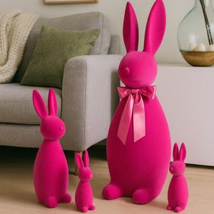 XL Roze Konijn met Fluweelachtige Bekleding, Decoratief Konijn in 5 Maten, Modern Paaskonijn, Paaskonijn met Fluweelachtige Bekleding, Paasdecoratie, Lentedecoratie - Paascadeau