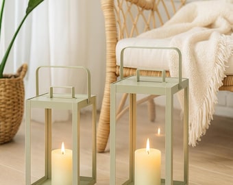 Metal Lantern in Taupe, Modern Lantern Made of Metal and Glass Metal Lantern in Taupe, Modern Lantern Made of Metal and Glass