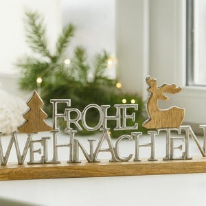 クリスマスデコレーションの文字「メリークリスマス」、木製ベースに金属製、40 cm、装飾スタンド、クリスマスギフト、モダンなアドベントデコレーション