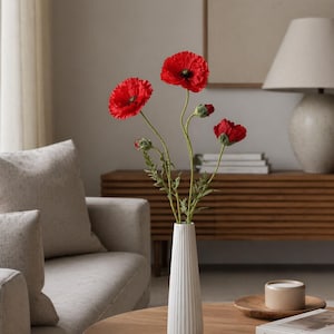 Mohnblume rot, Seidenblume, Kunstblume Klatschmohn 82 cm - Dekor Zweig - Künstliche Blumen - Geschenkidee