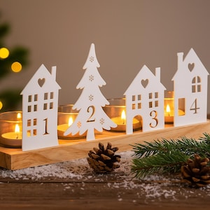 Advent tealight holder - Christmas tealight - natural wood candle holder - tealight glass - wooden strip - table decoration - gift idea
