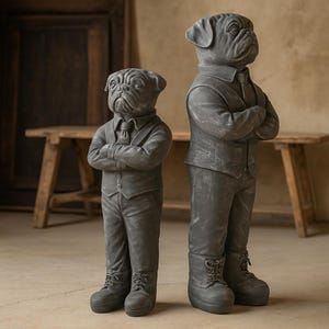 Bulldog in a Suit - Dog Sculpture - Decorative Figure Standing - Stand, Anthracite - Gift Idea for Dog Lovers - 2 Sizes