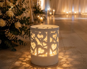 Heart-shaped lantern, white metal with glass, large candle holder, wedding decoration, garden decoration, Christmas decoration, patio decoration, gift idea