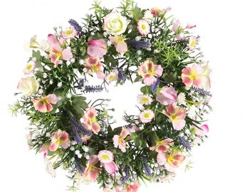 Spring wreath summer meadow artificial door wreath flower wreath colorful mixed