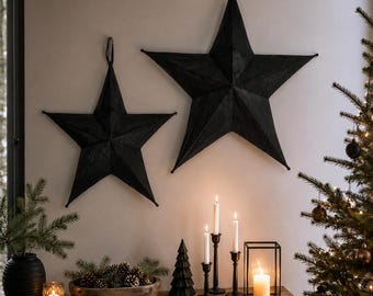 Deko Hängestern aus Samt Schwarz, Weihnachtsstern klappbar zum Aufhängen, Fensterdeko, Weihnachtsdekoration, Geschenkidee - 2 Größen