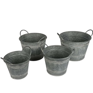 Metal flower pot, zinc bucket with handles – Vintage plant pot – Metal pot for garden and indoors – Rustic decoration – 4 sizes