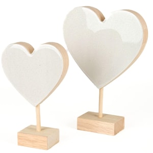 White wooden heart - Heart stand - Glitter wood decoration - Wedding table decoration heart, winter windowsill - Christmas decoration heart - Gift idea