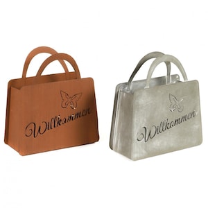 Metal bag &quot;Welcome&quot; - Vintage garden decoration - Flower pot - Country style decoration for entrance & front door - Gift idea garden