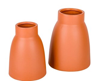 Vase Tischvase Blumenvase orange-koralle Keramik schlichtes Design bauchige Form
