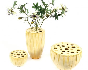 Flower vase made of ceramic, flower vase yellow, dried flower vase