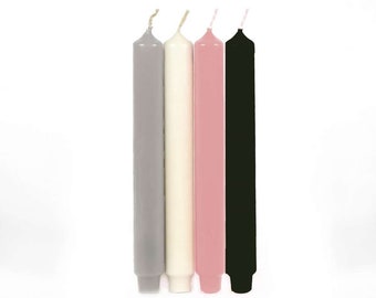 Candles, taper candles with cone base, 25 cm high, 4 pieces | silver grey | wool white | pale pink | black
