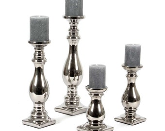 Stylish ceramic candlesticks, silver, candle holder for pillar candles, table decoration