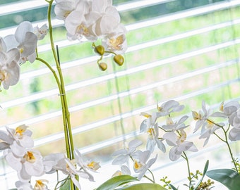 Orquídea artificial Phalaenopsis blanca, orquídea mariposa con maceta