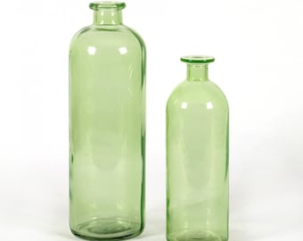 Glazen fles lichtgroen, flessenvaas, bloemenvaas, gekleurd glas