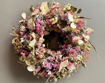 Flower wreath - dried flower wreath, pink-pink, vintage, natural decoration, door wreath, two variants