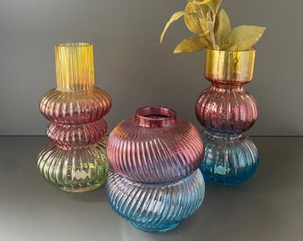 Vase-Regenbogen, Bunte Glasvase, Blumenvase, Twister Vase, Tischvase
