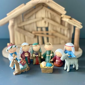 Funny nativity figures &#39;smile&#39; Christmas crib set/10 - Christmas decoration - wooden crib - driftwood gift idea Christmas
