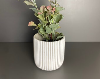 Flower pot, gray with white stripes, planter, modern, plant