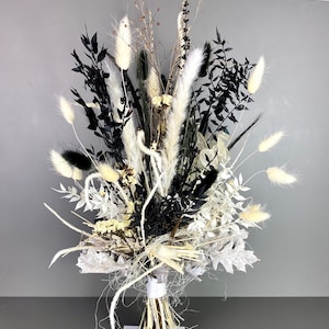 Moderner XL Trockenblumenstrauß Pandora in schwarz-weiß - Deko Blumenstrauß Geschenkstrauß - Einweihungsgeschenk