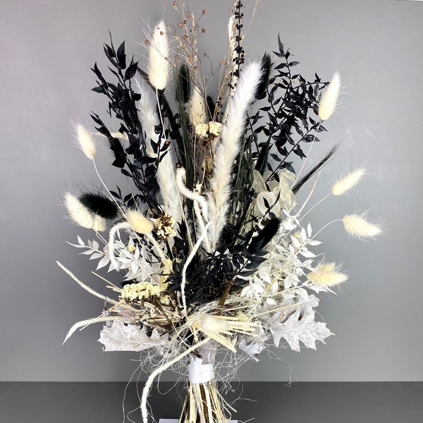 XL Trockenblumenstrauß - Pandora, schwarz-weiß  Bouquet, Geschenkstrauß