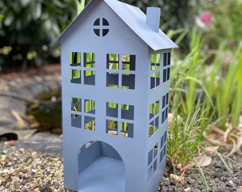 Metal lantern house, light house grey, weatherproof garden decoration