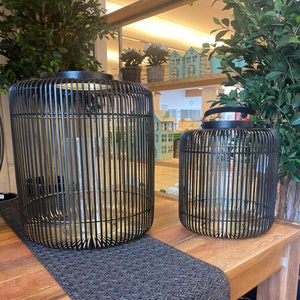 Metal lantern round, black/gold - Metal lantern - XL lantern with glass insert - Patio decoration