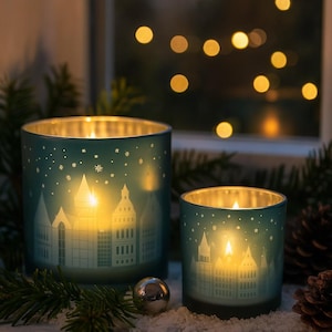 Tealight glass - Christmas lantern - winter landscape - Advent candle holder - winter decoration - country house style - table decoration - 4 sizes