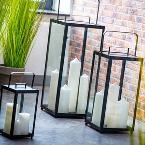 Lantern metal black, lantern, modern, candle lantern in 5 different sizes