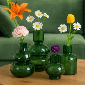 Jarrón de cristal verde con motas, florero decorativo de diseño moderno, decoración de mesa para el salón, idea de regalo para los amantes de las flores.