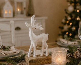 White decorative deer, Christmas decoration reindeer figurine, winter decoration, country style, Christmas gift, table decoration - Secret Santa gift