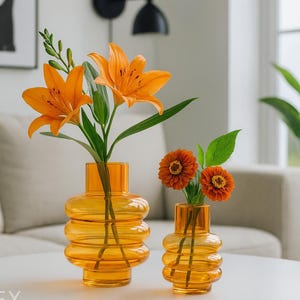 Orange vase, retro glass vase, modern flower vase - vintage table vase - table decoration - gift idea - 2 sizes