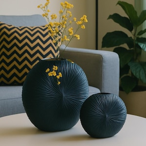 Jarrón moderno ovalado negro mate - florero - jarrón de cerámica - patrón estructurado - idea de regalo