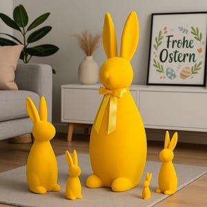 XL fluweelzachte gele paashaas, decoratieve paashaas in 5 maten, moderne paashaas, paashaas met fluweellook, paasdecoratie, lentedecoratie - paascadeau