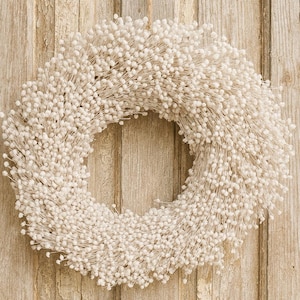 White dried flower wreath 45 cm – hand-tied flax wreath, door wreath wall wreath in modern boho style – wedding gift idea