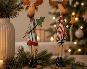 Metal decorative moose, Christmas decoration - deer figurine, Christmas moose, winter decoration – nostalgic Christmas table decoration – 2 variations