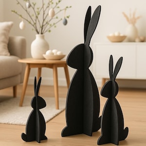 XL Black Felt Rabbit, Large Decorative Rabbit, Modern Felt Rabbit Figurine, Standing Black Stick-on Rabbit, Felt Easter Figurine, Minimalist Rabbit Decoration